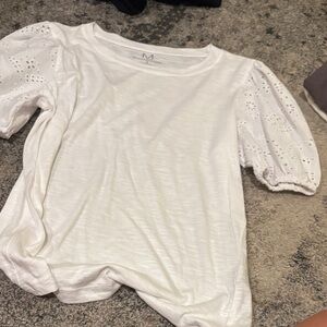 Max Studio Ivory Eyelet Puff Sleeve Top